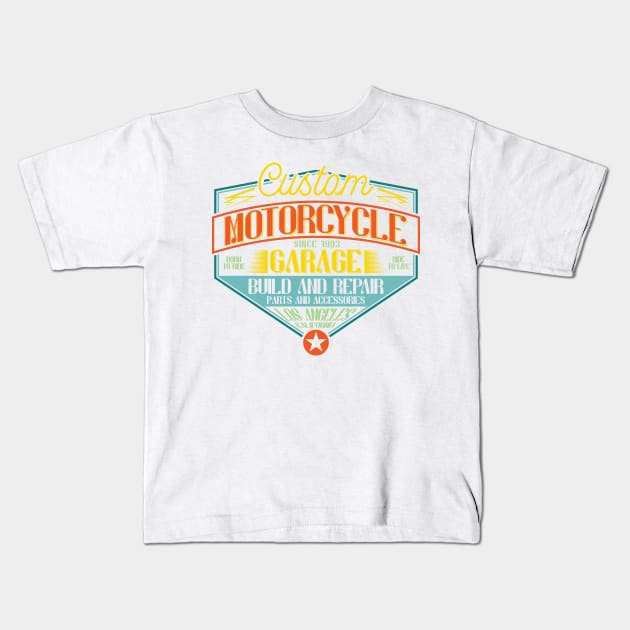 Custom Motorcycle Garage Los Angeles Kids T-Shirt by BrillianD